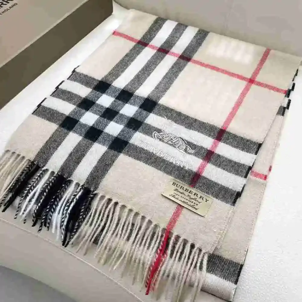 Burberry Classic Plaid Embroidered Logo Long Scarf